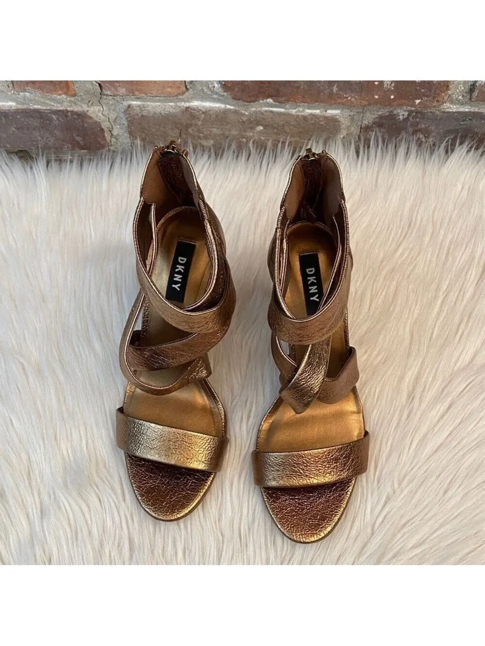 DKNY Iggi Bronze Strappy Heels, Size 7